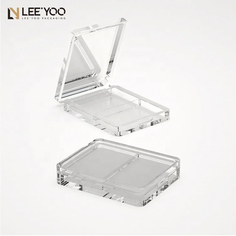 Luxury square transparent makeup blush palette plastic compact powder case with brush space empty blush container OEM ODM