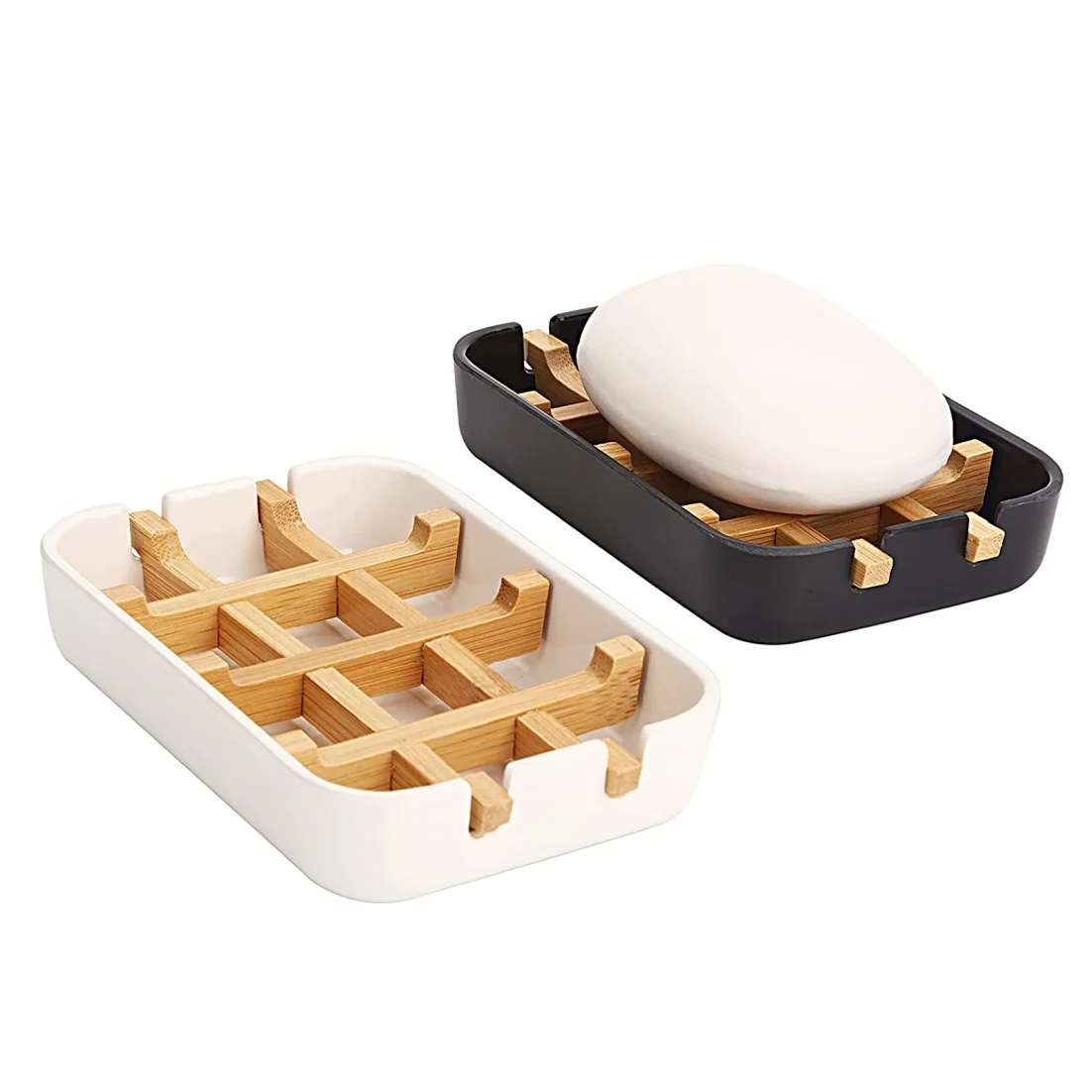 Eco Friendly Biodegradable Black White Self Draining Kitchen Bathroom Corn Starch Bamboo Wood Fiber Soap Dish