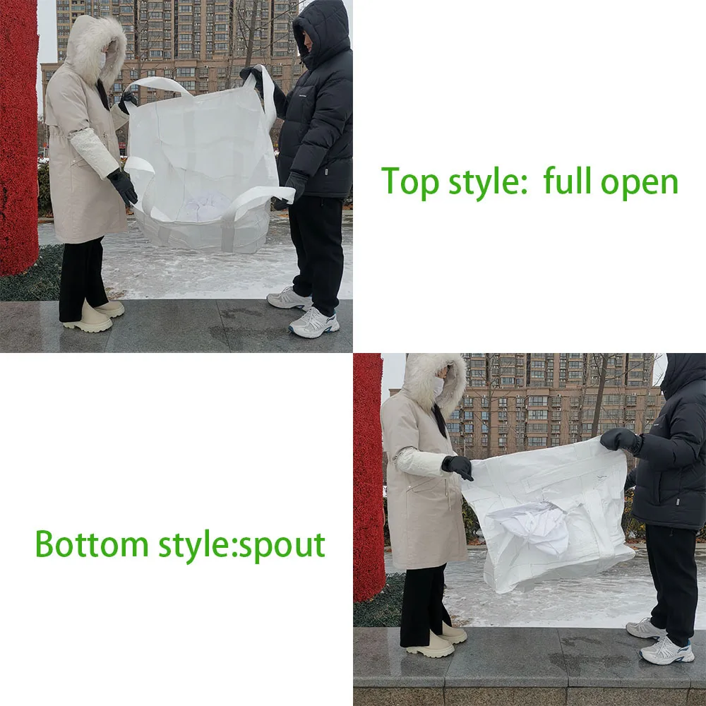Jumbo Bag Big Bags Scrap Pp 500 1000kgs Top White Skirt Cross Flat Color Printing Feature Weight Bottom Loop Safety Material
