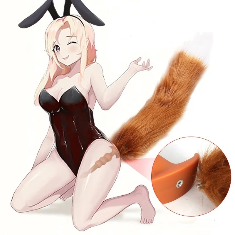 Liquid Silicone Anal Beads with Removable Foxtail Extra Long Fox tail Anal Plugs Anal Stimulator for Men Women Couples Cosplay