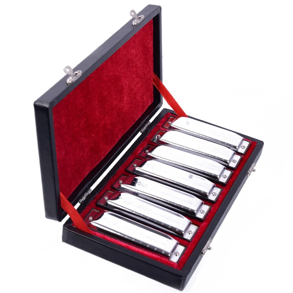 Quality Goods 10 Holes Harmonica Set Blues 7 Keys ABCDEFG Silver Harmonica
