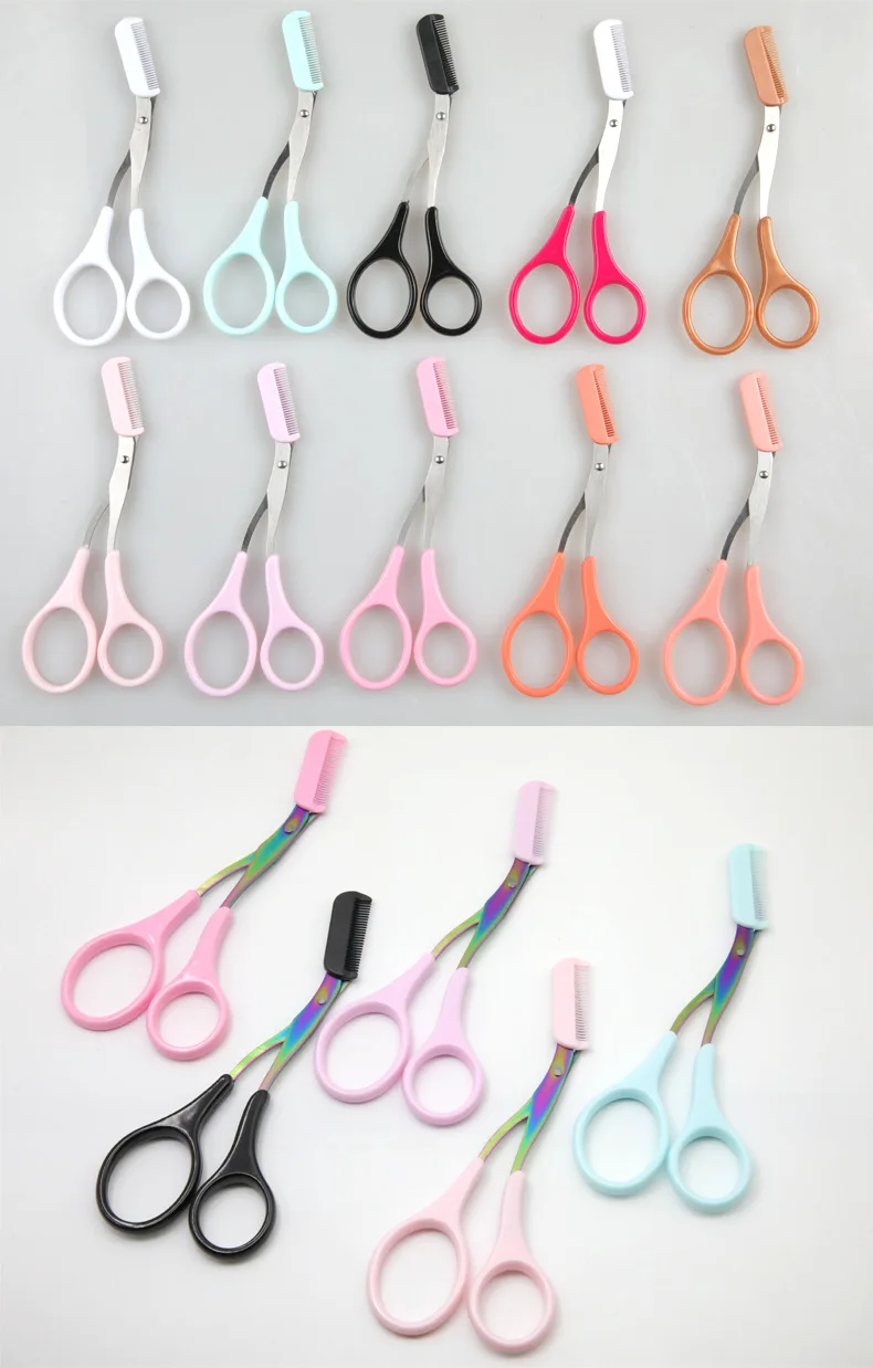 Поддержка небольшого минимального заказа, частный логотип, ножницы из нержавеющей стали для стрижки бровей с расческой