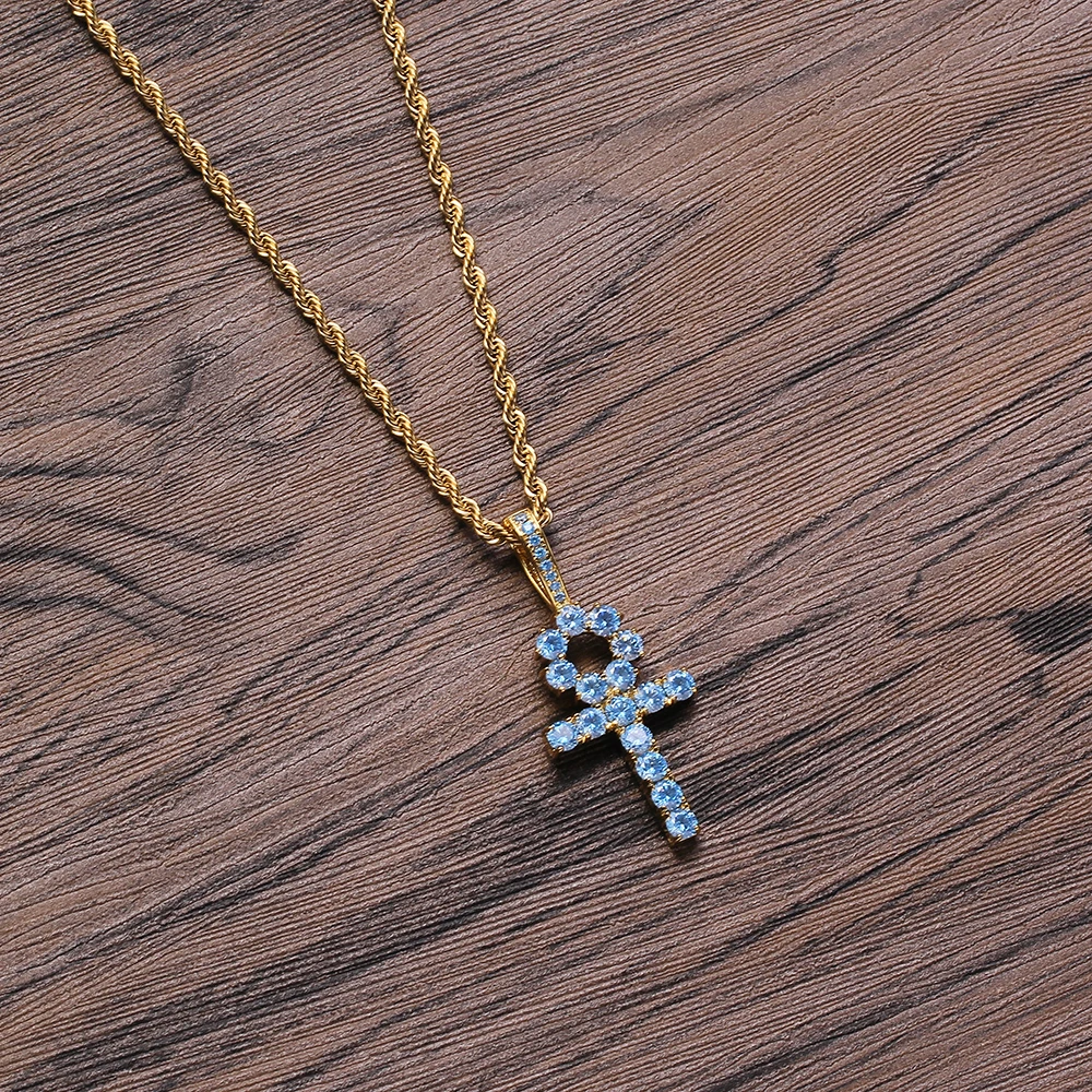CN246 Hip Hop Anha Cross Pendant with rope chain Copper With CZ stones Necklace Jewelry for men and women
