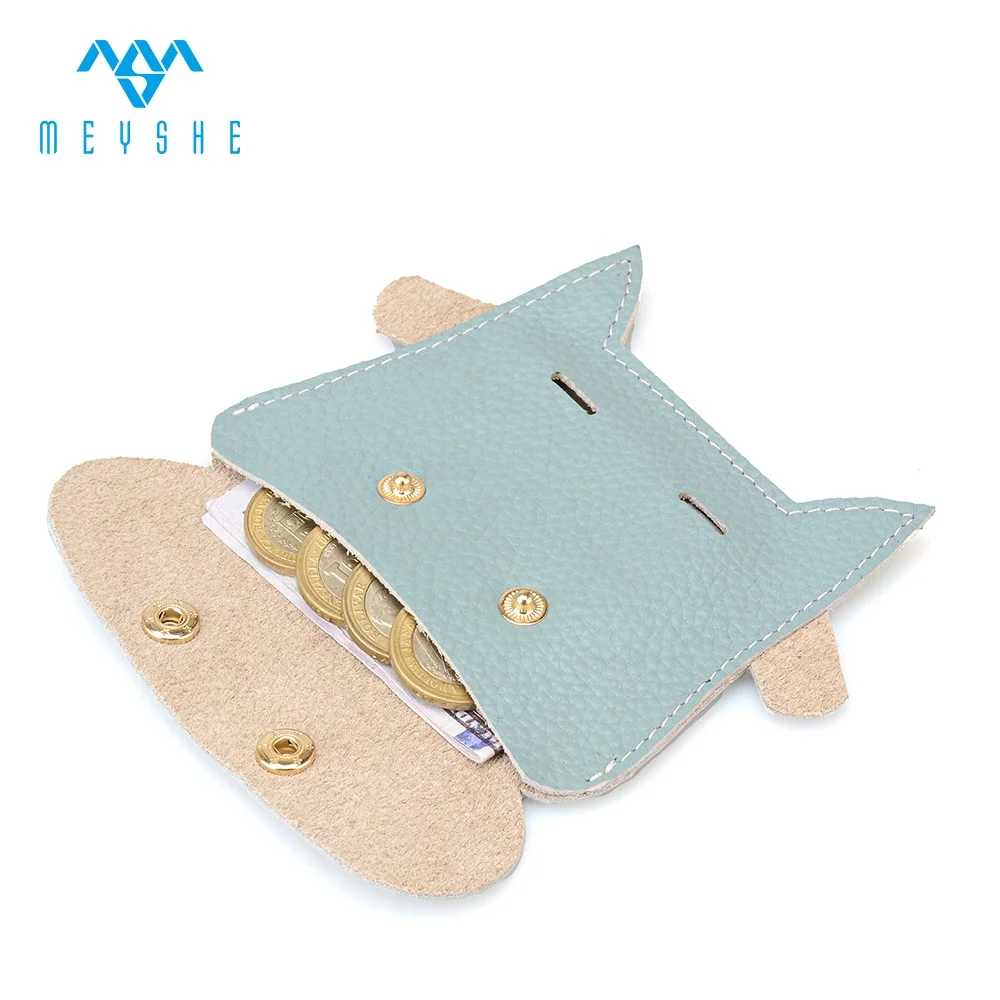 Custom high quality sky blue genuine leather animal buckle coin purse for kids