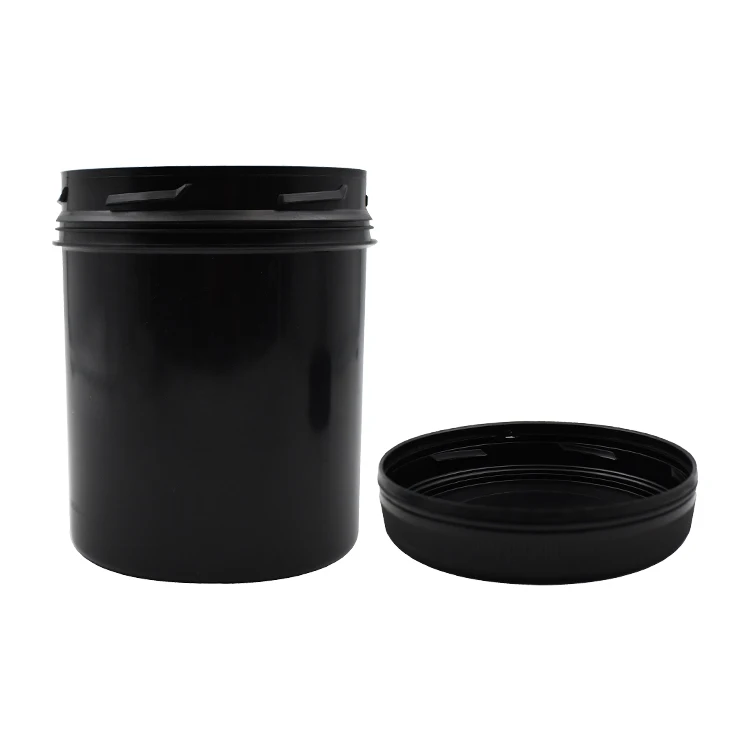 1L food grade black plastic PET bottle jar with Screw Caps Lids with scoop For protein powder tubs