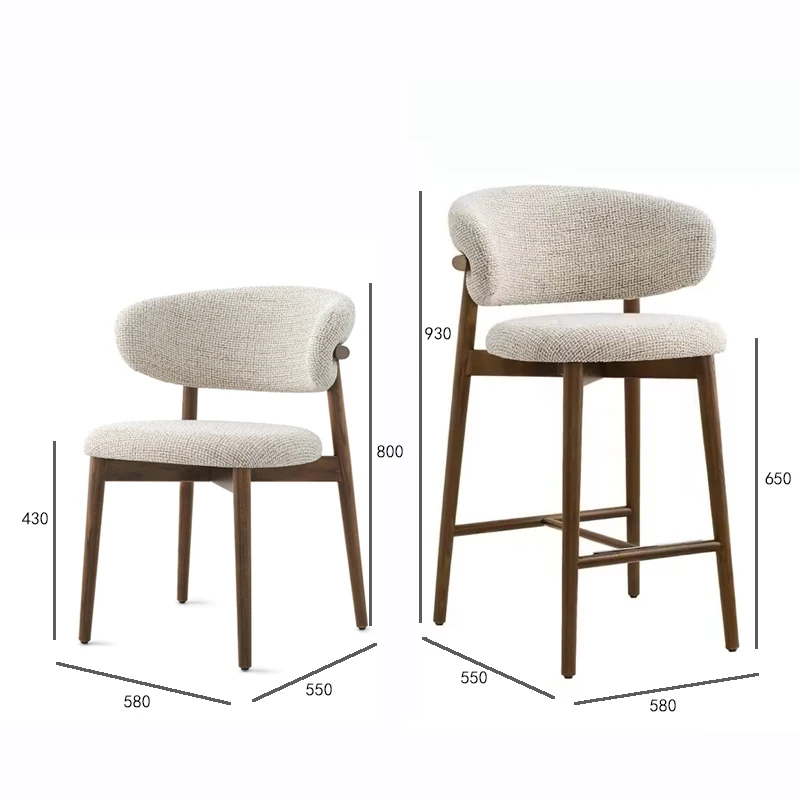 Nordic modern design bar stool high chair solid wood foot linen fabric restaurant chair for hotel dining kitchen