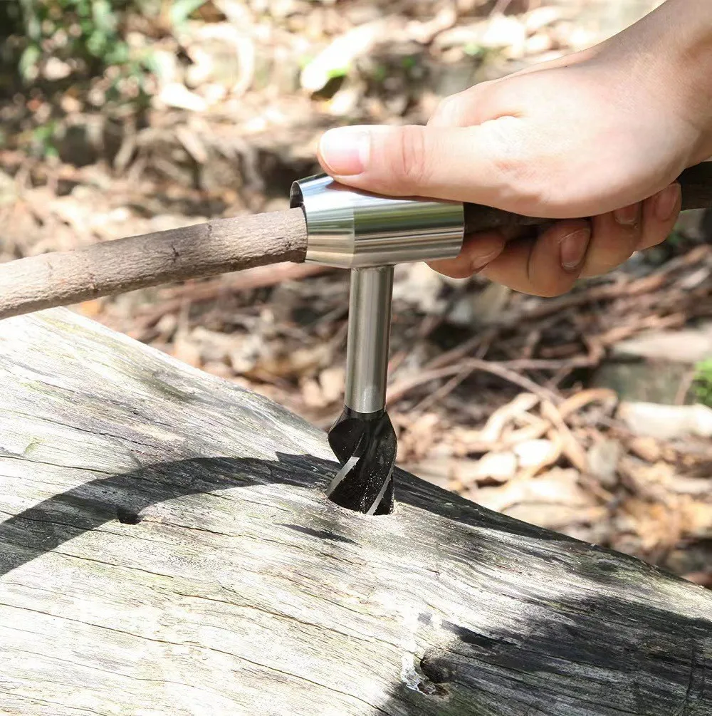 Manual Auger Drill,Multipurpose Cut Drill Survival Tools  for Outdoor/Camping/Peg Hole Maker Bushcraft