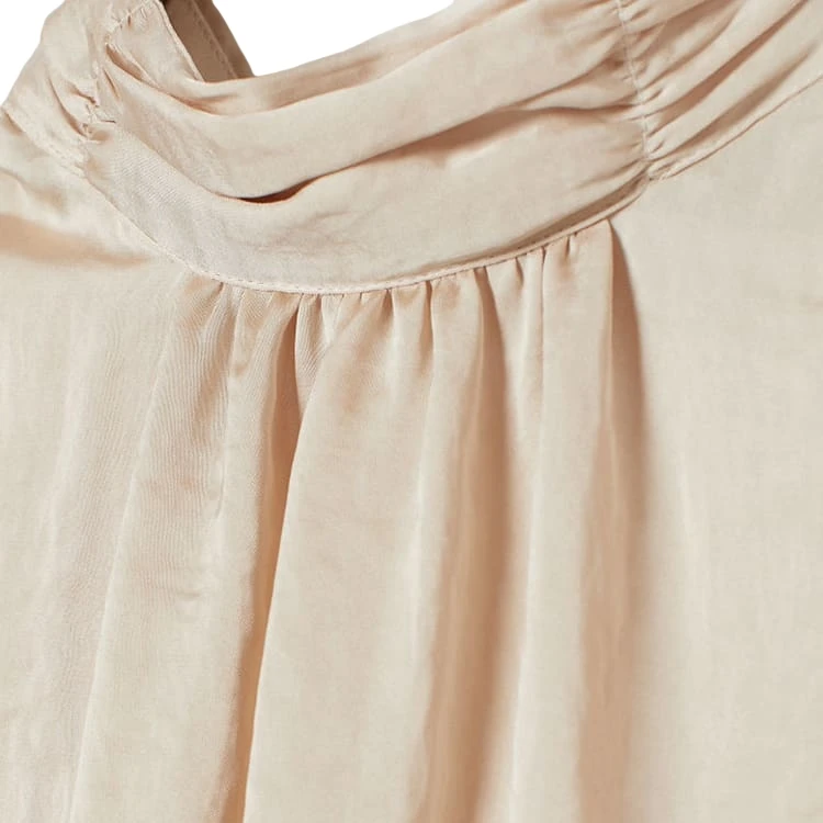 Polyester Satin Blouse Tops Shirts Long Sleeves Loose Women Custom Light Beige Latest Blouse Styles for Women Plain Dyed Adults