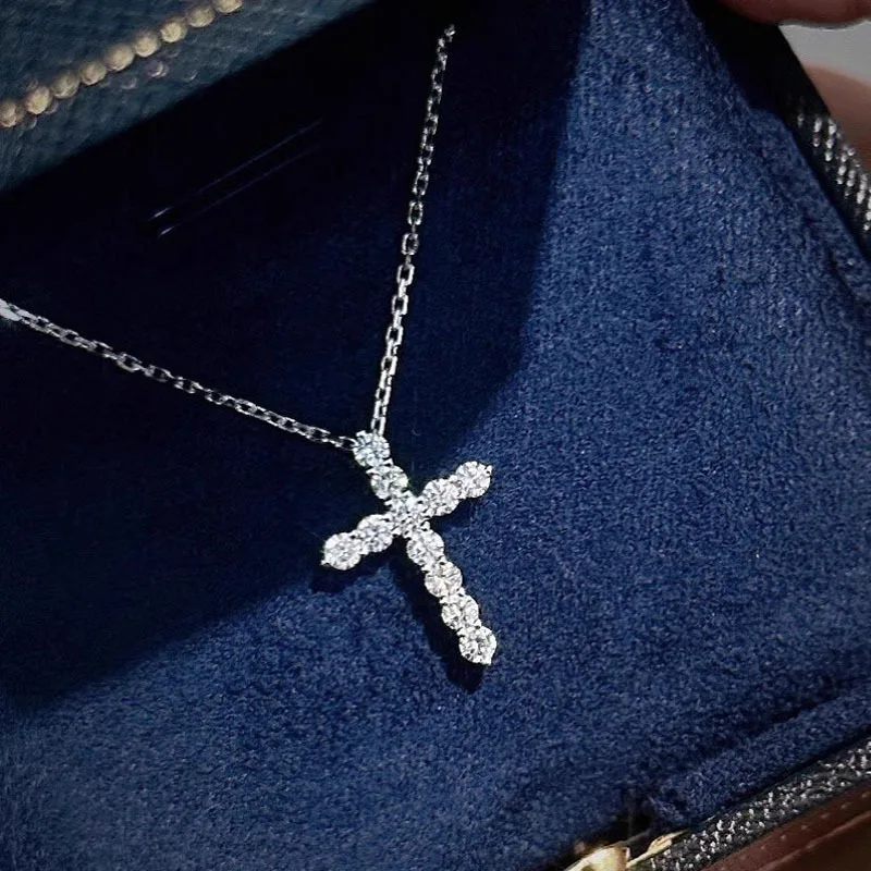 Fashion Wholesale 925 Sterling Silver Women Big CZ Zircon Cross Pendant Necklaces For Women Wedding Jewelry Gifts
