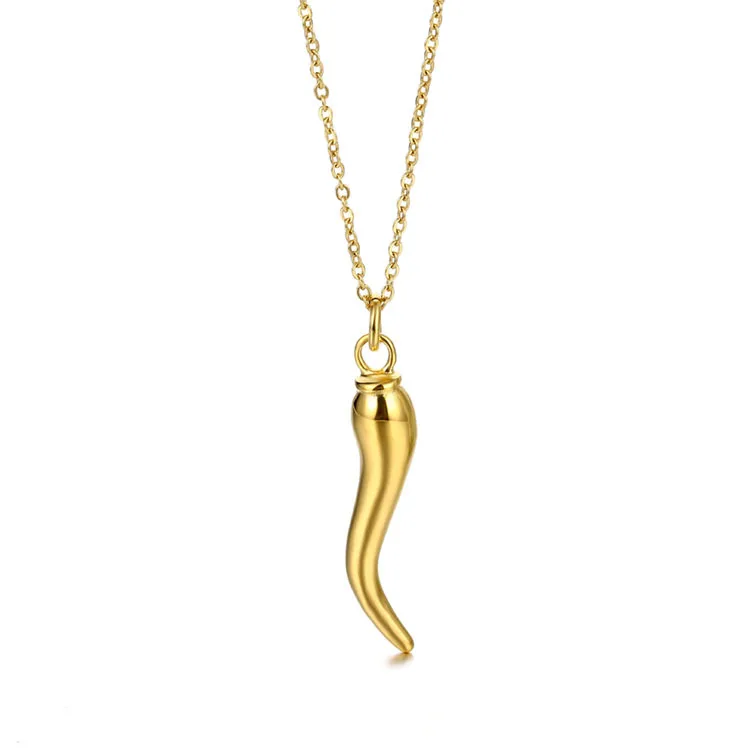 Fashion Stainless Steel Gold Silver Link Chain Oil-dripping Chili Pepper Necklace Red Color Italian Horn Statement Necklace