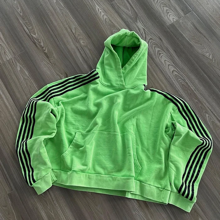 Huili Factory Hot Selling Winter 100% Cotton Thick Hoodie Men Custom Striped Tape Sleeve Streetwear Pink Hoodie
