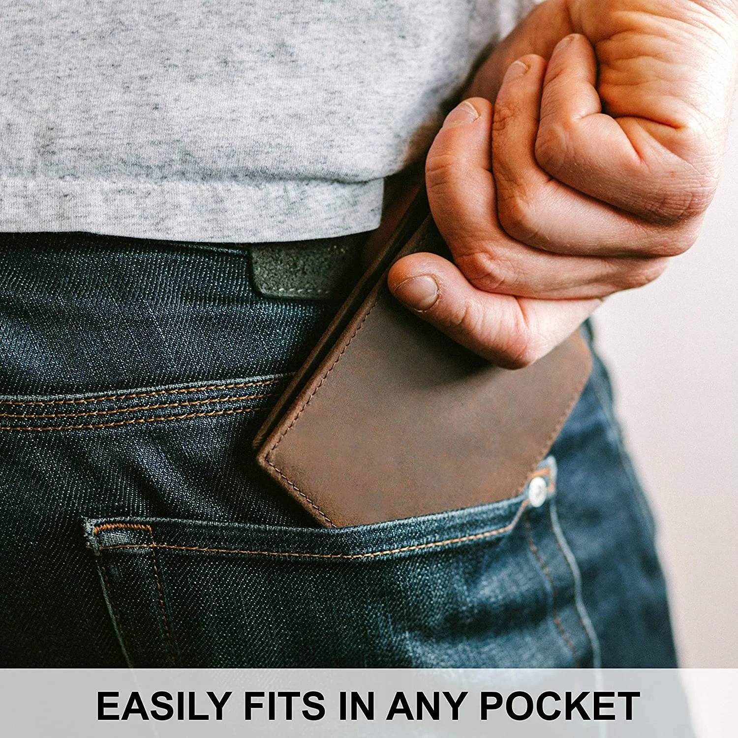 Top Grain Leather Wallet for Men RFID Blocking Extra Capacity Bifold Wallet with 2 ID Windows Ultra Strong Stitching