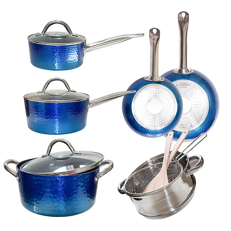Induction Bottom Marble Granite Stone Coating Hammered Fry pans Saucepans Casseroles Set