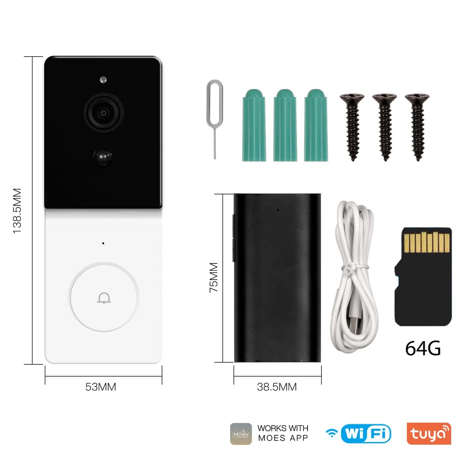 MOES Tuya 1080P смарт-Wi-Fi видео дверной звонок камера беспроводной двухсторонний аудио домофон ночного видения с 64 ГБ SD-карта домашней безопасности