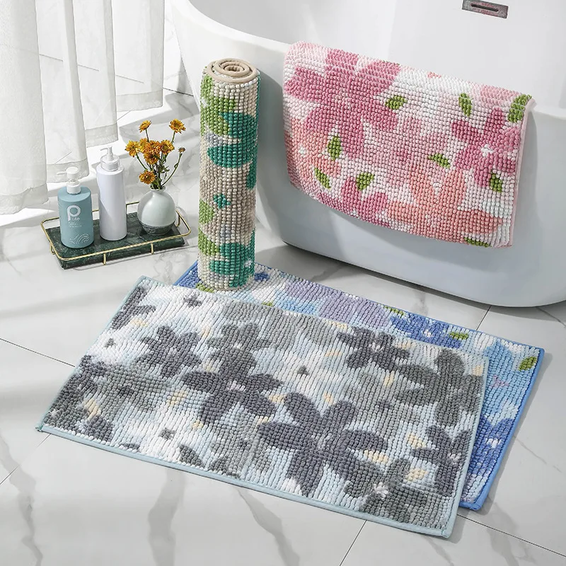 High Quality Dropshopping Custom Pvc Tufted Waffle Silicone Color Changing Bath Mat Rubber Non Slip Chenille Quick Dry Bath Mat
