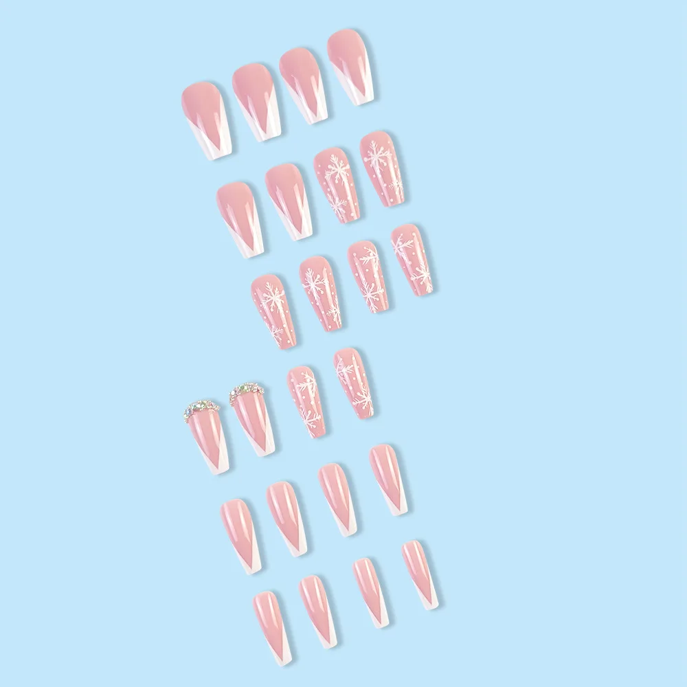 Wholesale Christmas diamond nails full cover long french ballerina artificial nails false long fake nails with glue
