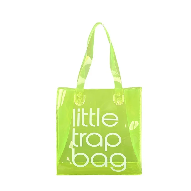 Custom Logo Plastic Clear Transparent Jelly Pink Neon Yellow Candy Color PVC Gift Shopping Tote Bag