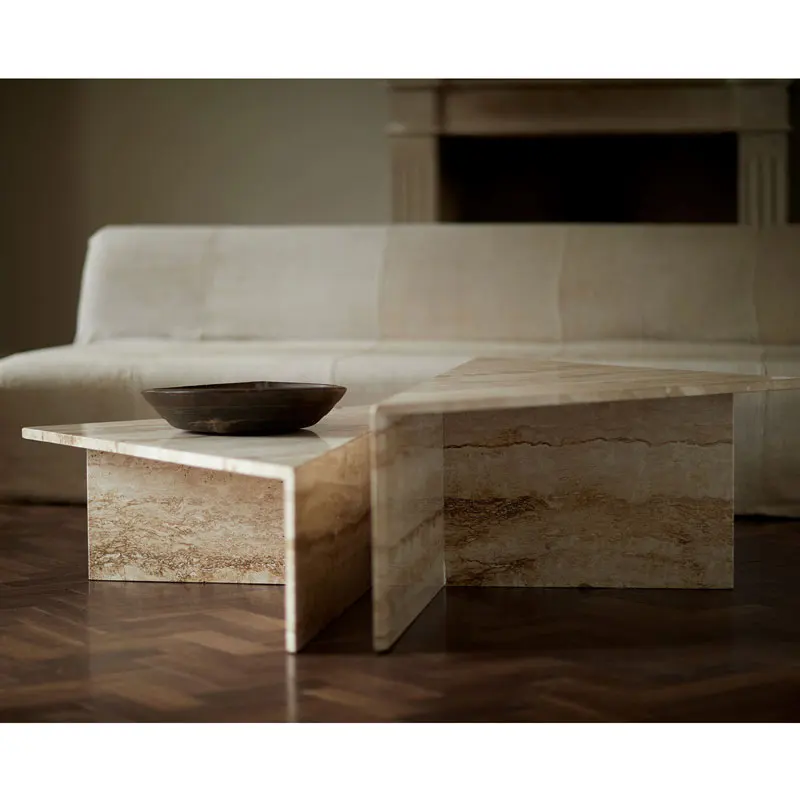 Высокий Низкий уровень высоты плинтус мрамор кафе стол 2 шт. набор мраморный чайный столик роскошный треугольный травертин