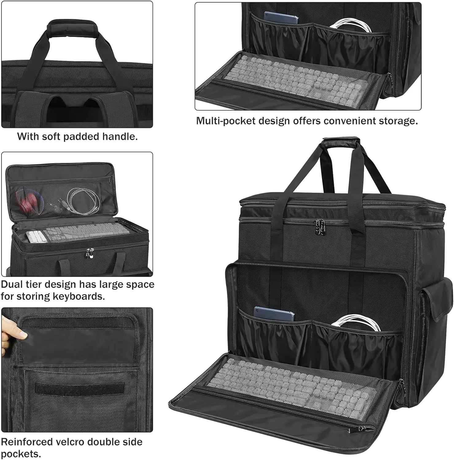 Double Layer Computer Tower Carrying Case Desktop Computer Travel Storage Bag for PC Chassis, Keyboard, Cable,