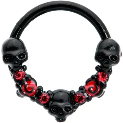 16 Gauge 3/8 Red Gem Black Spider Halloween Hinged Segment Ring Septum Clicker Cartilage Tragus Helix Piercing Earrings