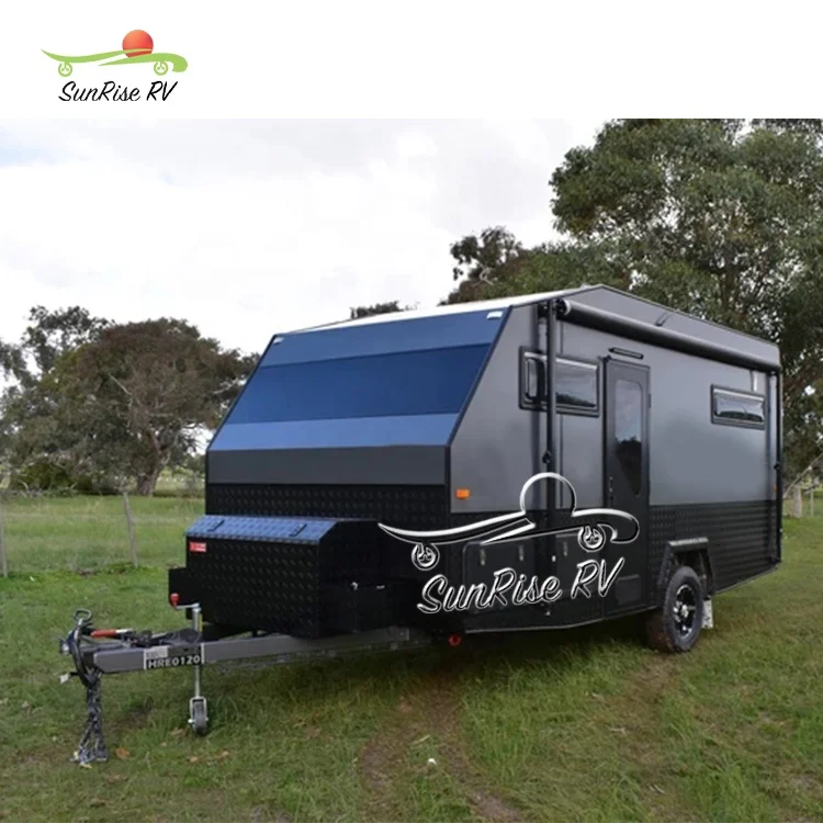 SUNRISE RV Direct Selling Toy Hauler Camper Luxury 4x4 RV Camper Trailer Standard Off Road Travel Caravan With Spare Tire