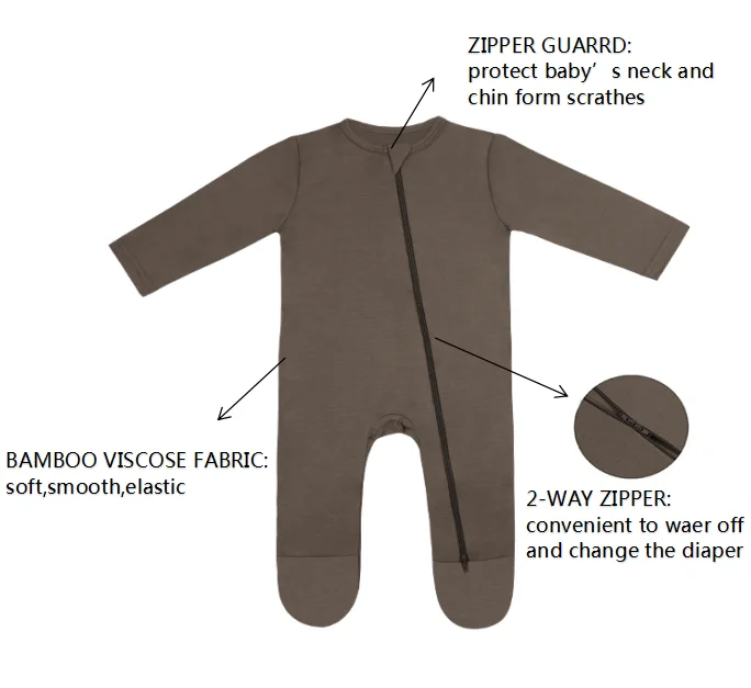 custom high quality baby boys girls long sleeve baby bamboo pajamas dual zipper