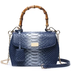 2020 Luxury Designer Bamboo Handle Python Skin Lady Handbags PU Leather Female Snake Skin Handbag For Women