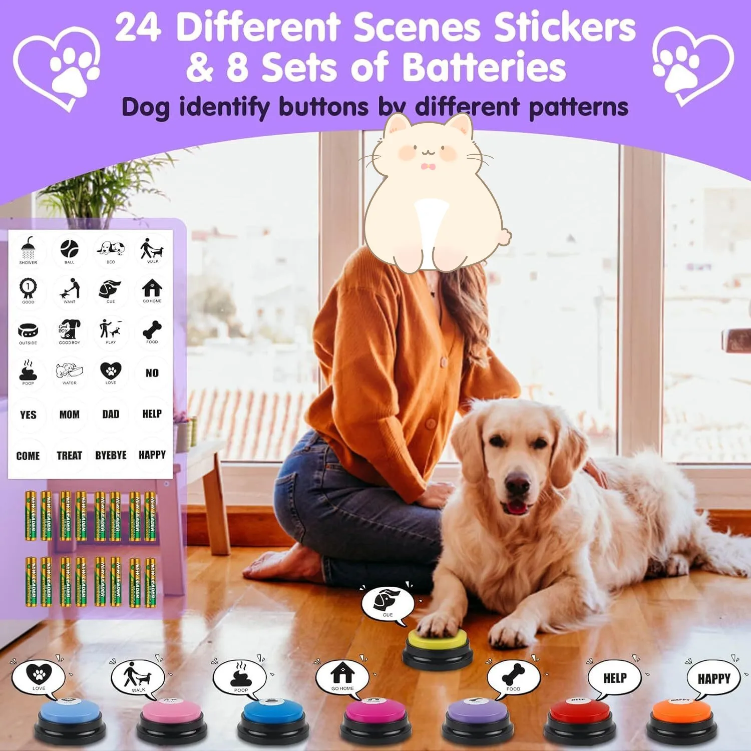 Kingtale Custom Pet Supplies 8 PCS Dog Buttons for Communication Dog Talking Button Set Box Plastic Accept Customized Logo T/T