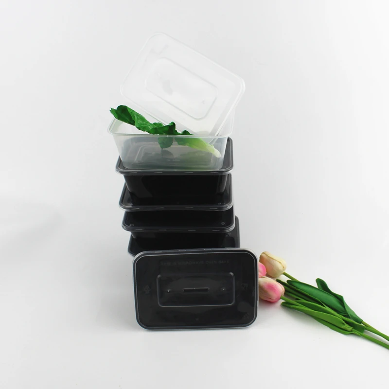 PP Plastic Disposable 3 Compartment Black Base Clear Lid Take Away Lunch Box for Restaurants and Supermarkets