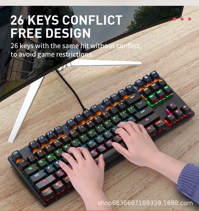  Новейшая компьютерная клавиатура с цветной светодиодной подсветкой 87 клавиш RGB игровая