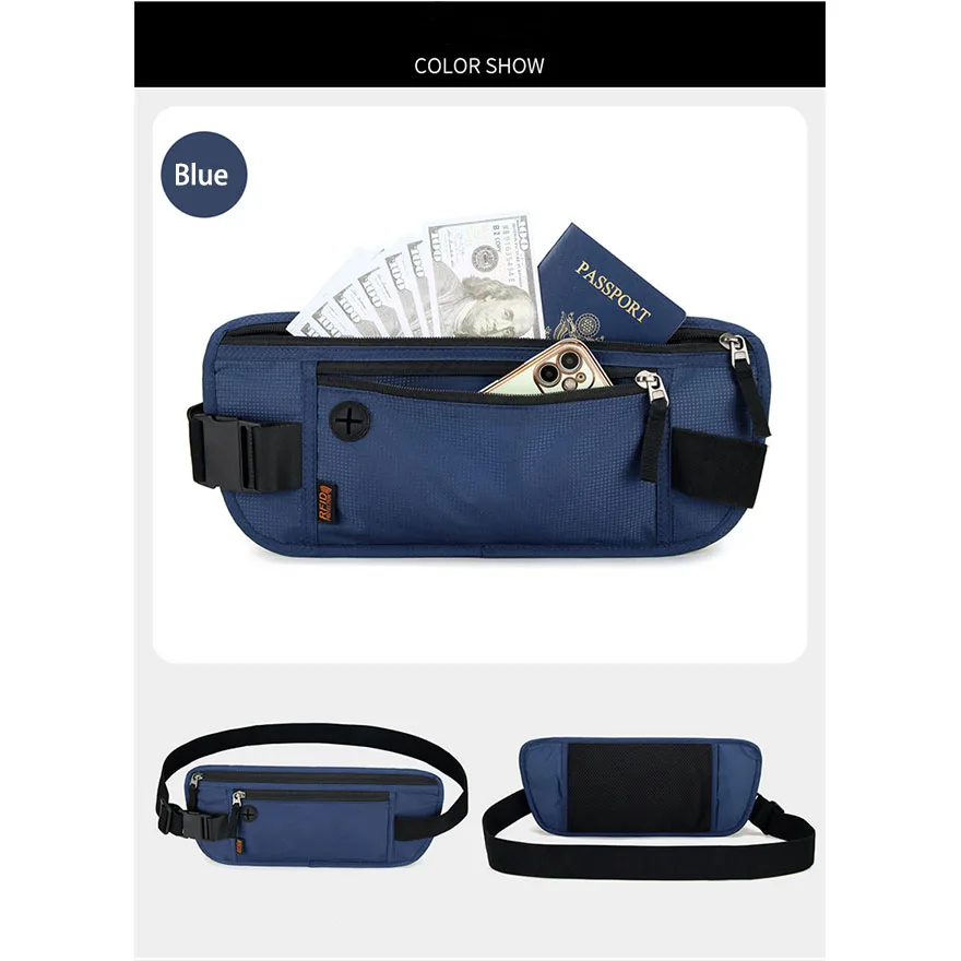 Unisex RFID Blocking Slim Wallet Pouch Travel Money Waist Belt Fanny Pack with Phone and Passport Holder for Men and Women