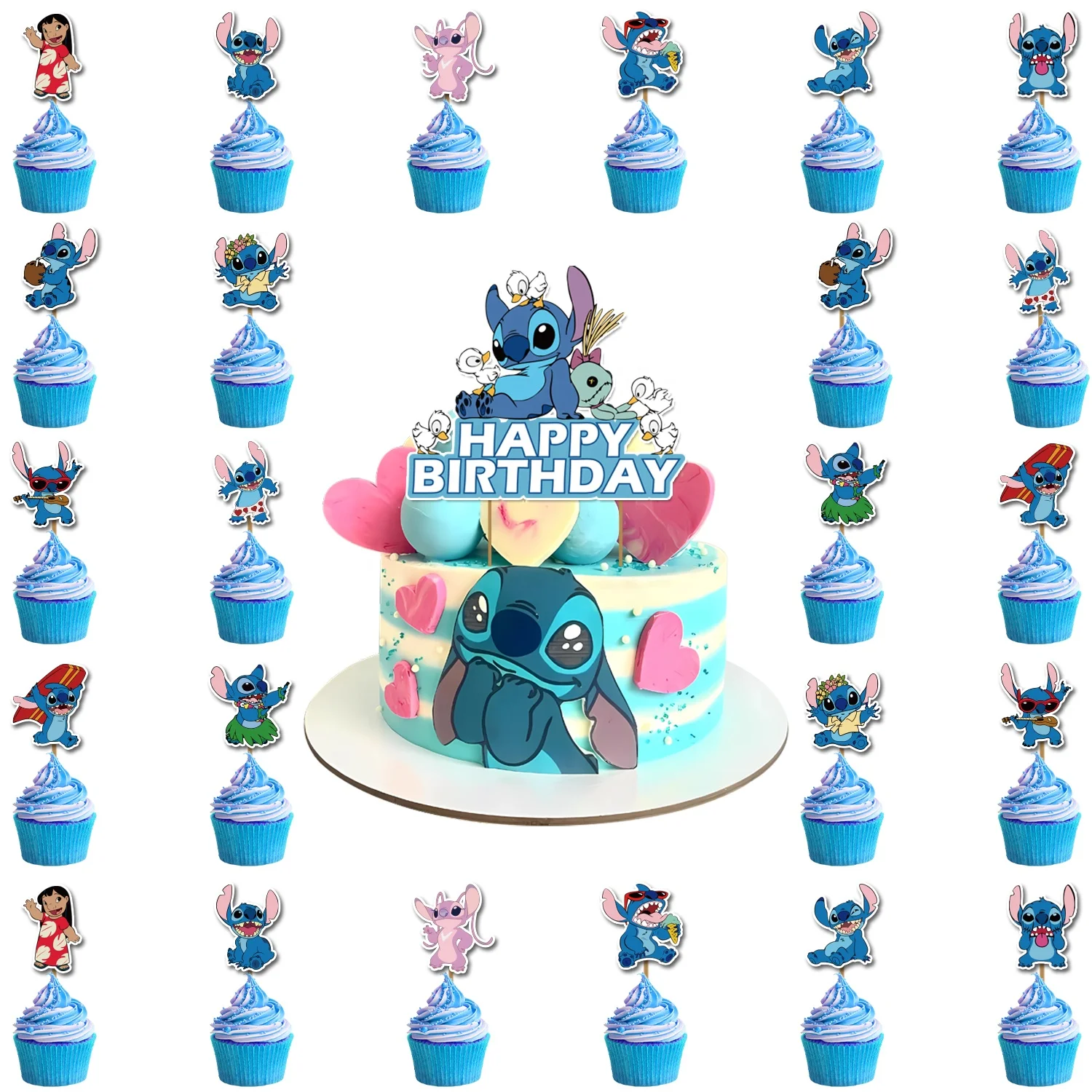 Diy Cupcake Topper Mini Cake Picks Plugin Flags for Birthday Christmas Party Cartoon Lovely Angel Stitch Decoration Wholesale