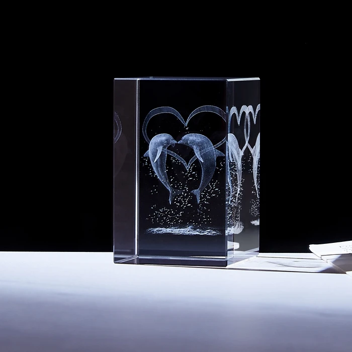 Wholesale Pujiang 3D laser engraving K9 crystal crafts wedding glass cubes design inside