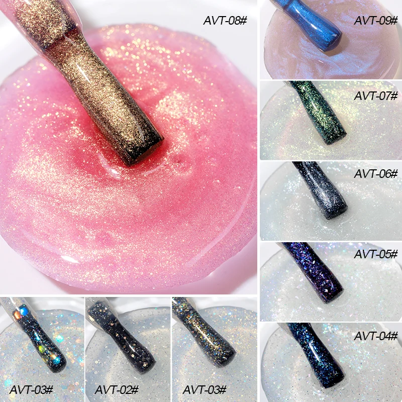 AS 9Colors Glitter Top Coat Wholesale Nail Products Custom logo Private label 15ml UV Glitter no wipe nail top coat