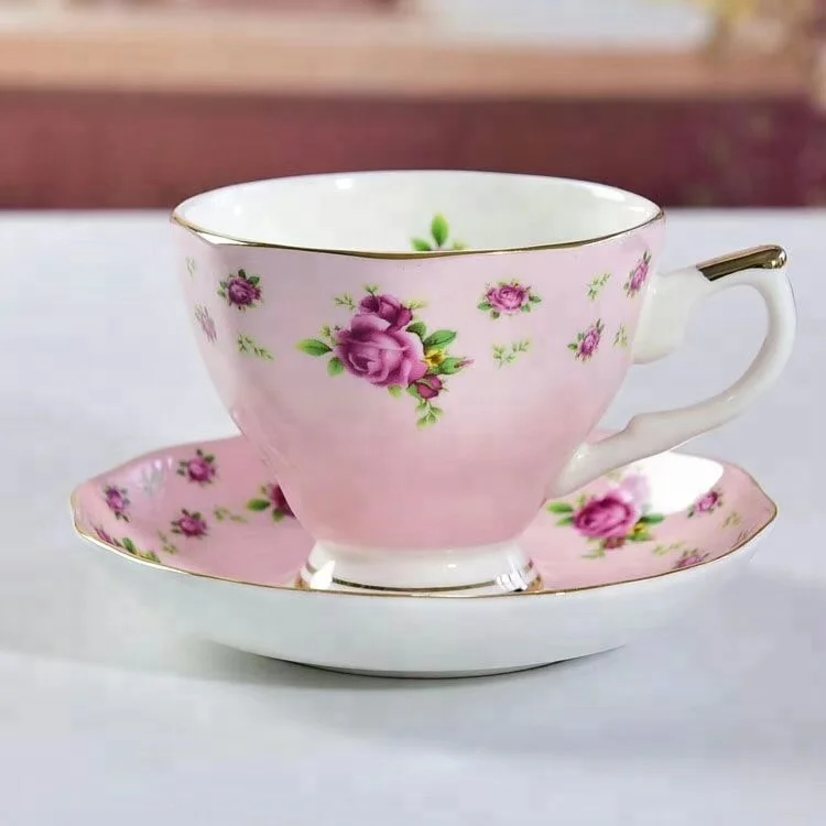 Floral Tea Cups Bone China Tea Porcelain Cups and Saucers Set with Gift Box