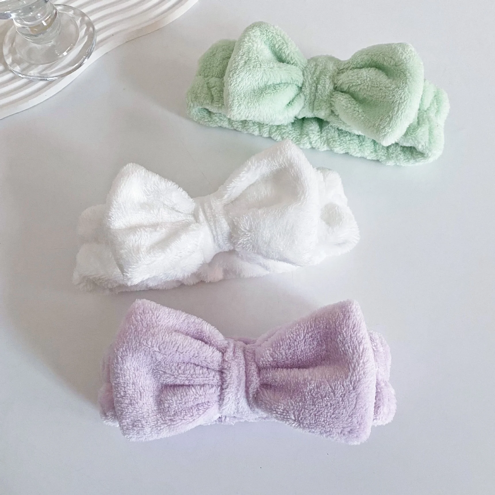 Wholesale Coral Velvet Elastic Face Wash Headband Skincare Makeup Band Bow Bath Spa Facial Headband For Women