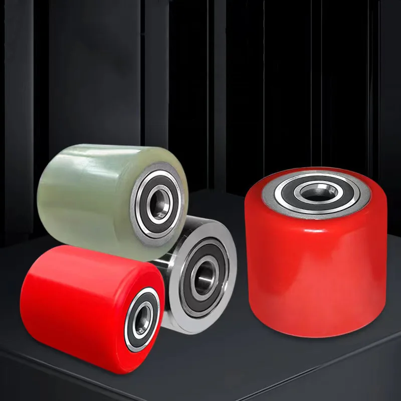 Suitable for 6204 bearings cast iron PU 80*70 caster wheel 100mm polyurethane load roller wheels for handling parts by forklift