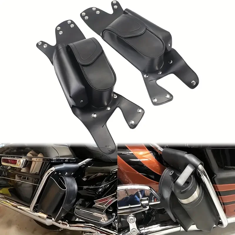 Motorcycle Black Crash Bar Saddlebag Guard Bag With Water Bottle Holder For Harley Touring Road King Electra Glide Road Glide