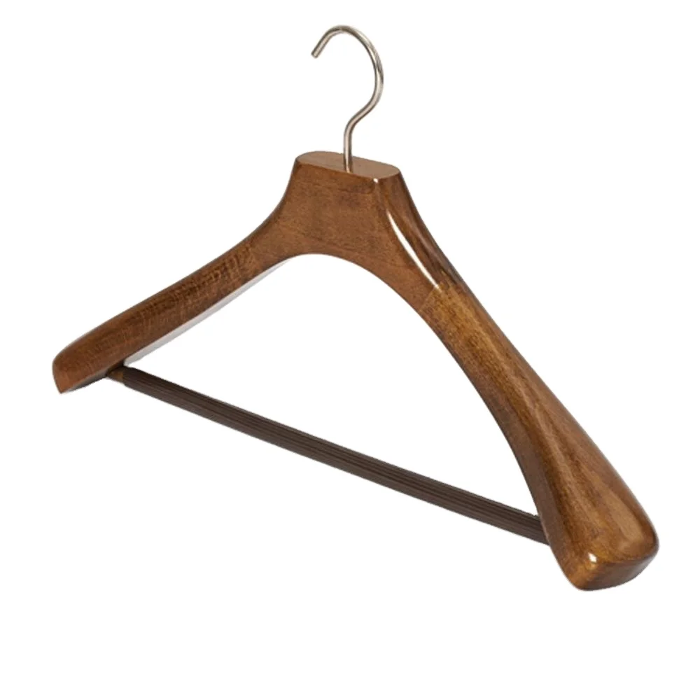 Custom Logo Antique Copper Color Wide Shoulder Luxury Suit Wooden Hangers With Pants Bar