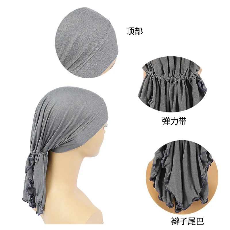 new muslim inner hijasb solid color head cover folds hijabs fashion headdress cotton bonnet turban