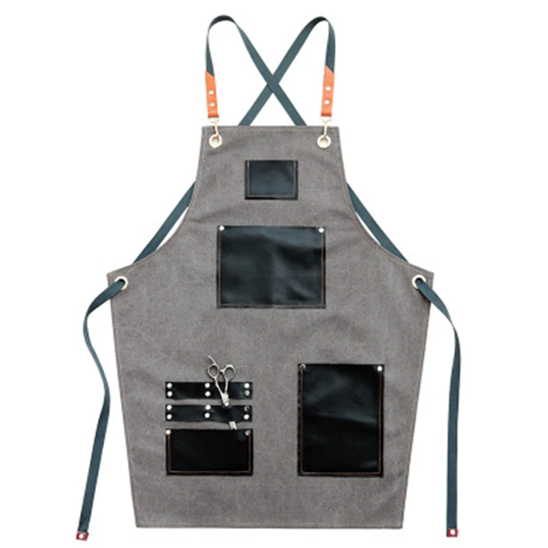 Custom Design Hairdresser Hairstylist Barber Apron Hair Cutting With Tool Pockets and Adjustable Straps For Men Women