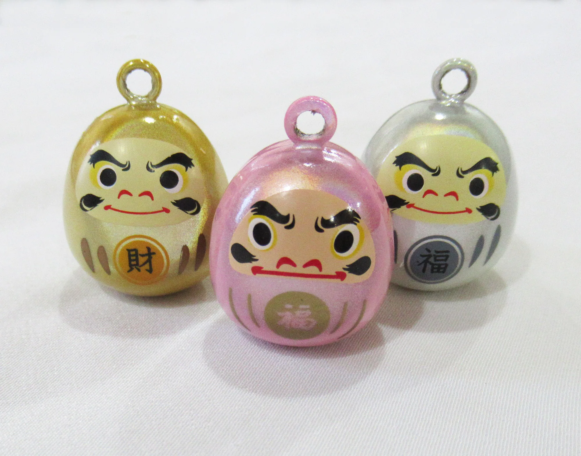 Fluorescent Jingle Bells Japanese Daruma Doll 20x21mm Bronze Charm Wishing Bells