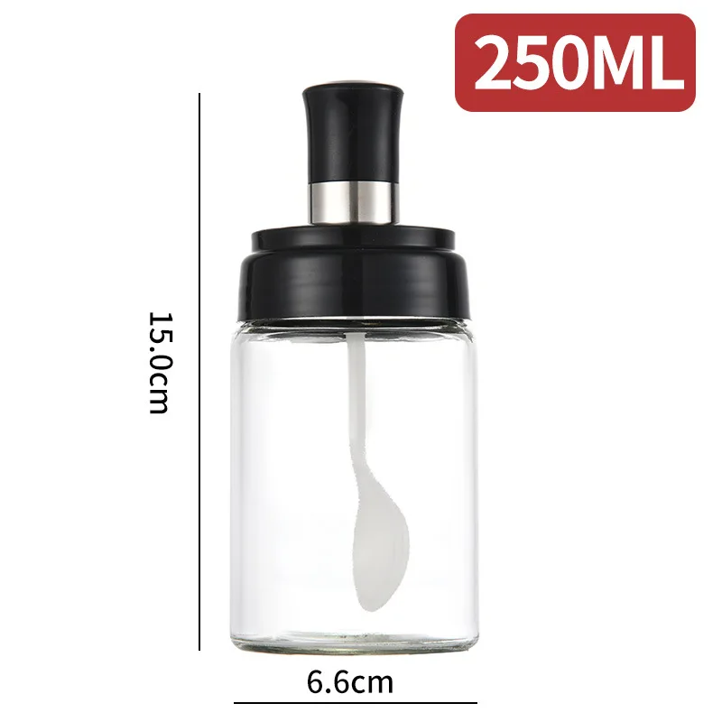 250ML Pepper Cruet Oil Bottle Spoon Cover Glass Honey Seasoning Bottle Moistureproof Kitchen Condiment Spice Jar