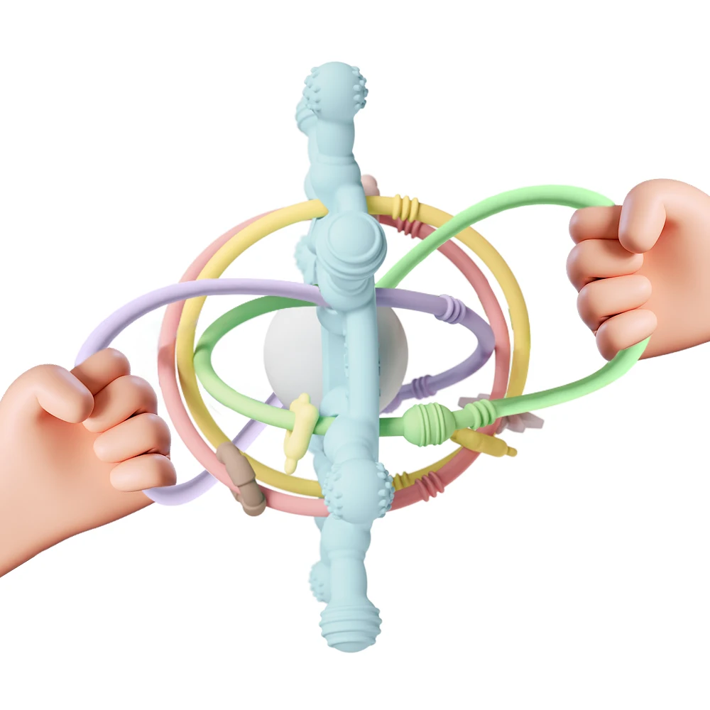 ES-Pro 100% Food Grade Silicone Baby Toys Soft Silicone Montessori Toy Baby Rattle Puzzle Chew Toys Factory Wholesale Free