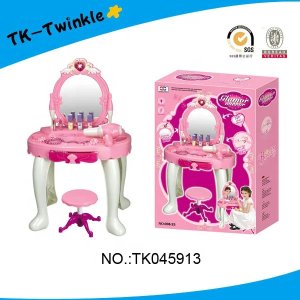 Plastic b/o pink mirror dress table toys dress up game for girls toys