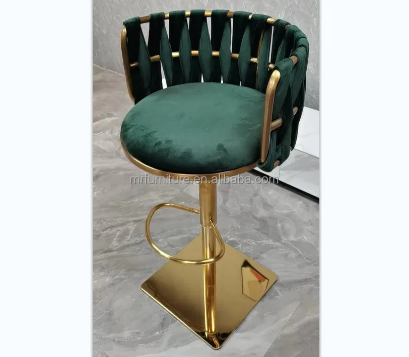 Modern Luxury Bar Furniture Backrest Lift and Rotate Bar Chair Stainless Steel Bar Stool for Coffee Shop Bistro Restaurant