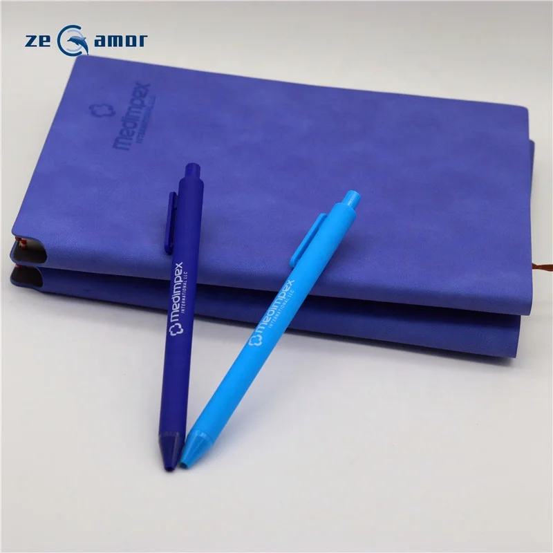 Zeamor Branded ECO Calendar Logo A5 Custom Lined Journal Vintage Ribbon Page Marker Blue Notebook And Pen Set Kits