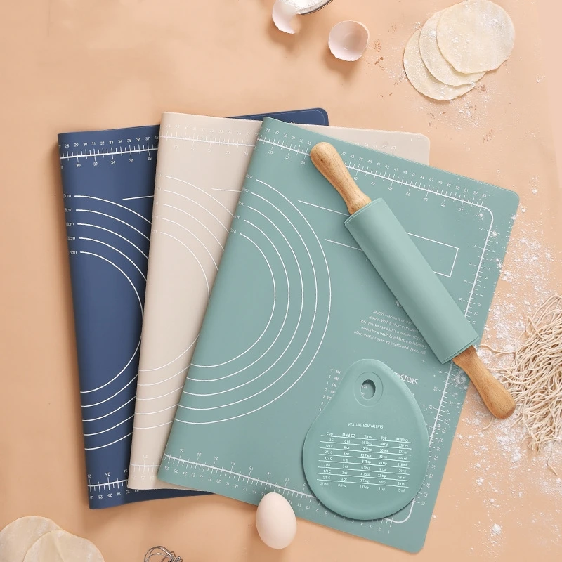 Lifetop Silicone Pastry Mat Baking & Pastry Tools Nonstick Baking Mat with Measurement Rolling Pin Silicone Scraper