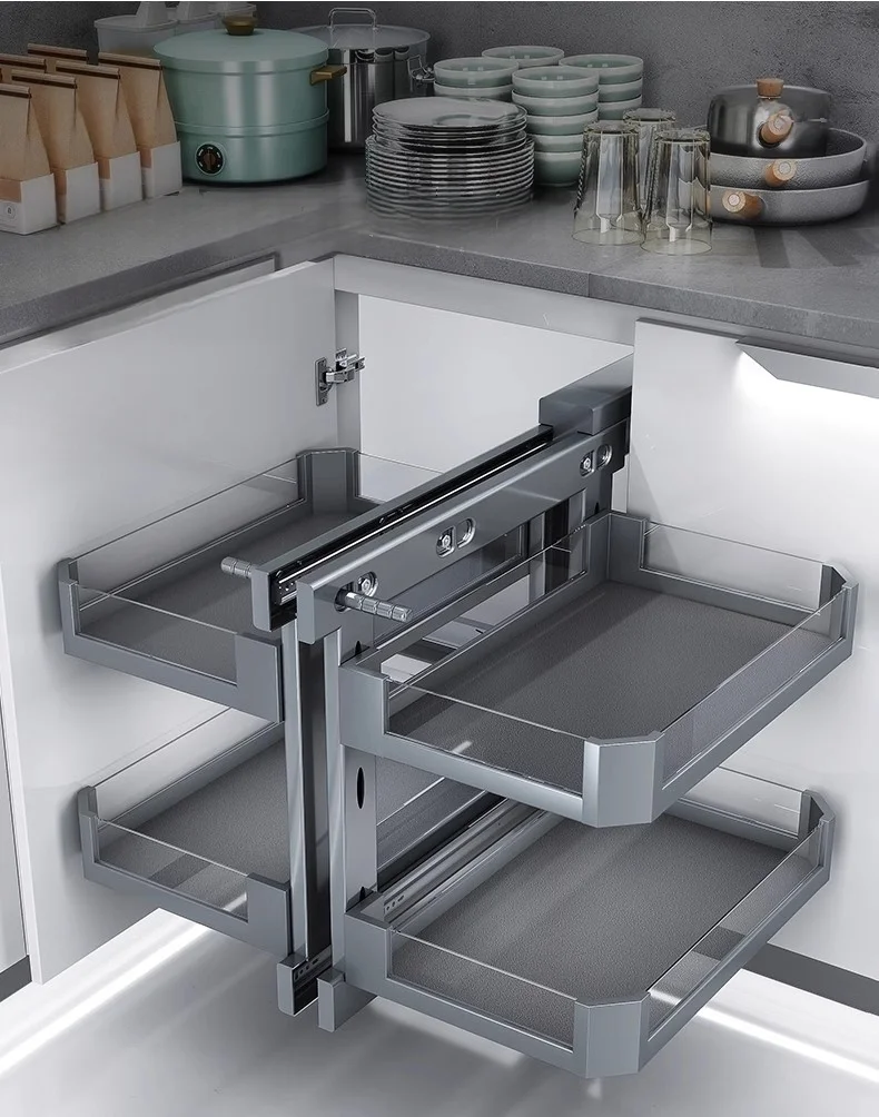 Two Tier Glass Under Sink Organizers , Slide out Pull out Cabinet Organizer Shelf, Metal Sliding Drawer for Kitchen Blind Corner
