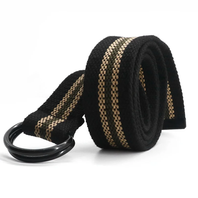 Double D-Ring Buckle Canvas Webbing Fabric Belt